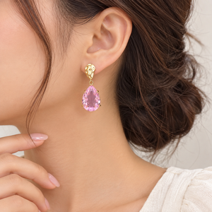 Boucles d'oreilles pendantes tendance en zircon rose et strass, style décontracté, avec fermoir à tige, bijoux fantaisie pour femme - Product Image 2