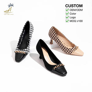 Chaussures de bureau à talon carré de 5 cm en tweed et satin mat PU, vente en gros, fabricant vietnamien de chaussures - Product Image 2