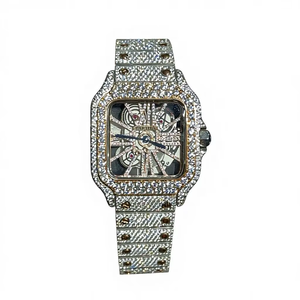 นาฬิกาข้อมือแฟชั่นผู้ชาย ดีไซน์หรูหรา ทันสมัย ตัวเรือนโลหะผสมสแตนเลสสตีล ระบบควอตซ์ Miyota หน้าปัดแบบอนาล็อก ตัวเลขโรมัน ประดับเพชร กระจกนิรภัย - Product Image 1