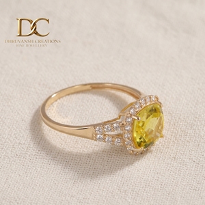 Bague ethnique en or massif 14 carats avec diamant de laboratoire et saphir jaune de laboratoire, design élégant, bijoux fins pour femmes, mariage - Product Image 5
