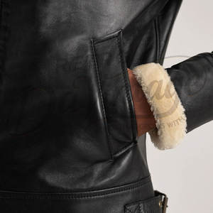 Manteau long en cuir véritable noir pour homme, chaud pour l'hiver, doublé de peau de mouton, manteau de luxe avec col en fourrure - Product Image 1