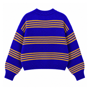 Cardigan en tricot rayé pour femmes de la sororité Sigma Gamma Rho, boutonné, manches longues, col rond, bleu et or brodé, pull décontracté - Product Image 4