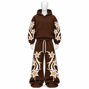 Ensemble de survêtement unisexe en coton 100% avec logo et strass imprimés sur mesure, manches longues, style streetwear - Product Image 1