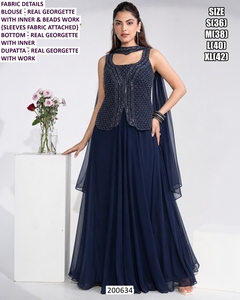 Ensemble en crêpe de georgette de soie pour femmes, longueur au sol, pour mariage traditionnel et Diwali, élégance violette - Product Image 2