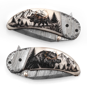 Cuchillo de Acero de Damasco Personalizado - Hoja Grabada con Láser - Mango de Hueso de Camello - Cuchillo de Caza y Camping de Grado Industrial 19cm OEM - Product Image 6