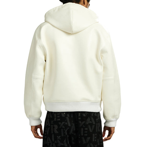 Veste à capuche en cuir crème pour homme, coupe classique, couleur unie, veste bomber à capuche avec fermeture éclair, pour l'automne - Product Image 3