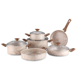 Elegant <b>Non</b> <b>Stick</b> Pots And <b>Pans</b> <b>Set</b> With Marble Coated Interior Heavy Duty Forged Aluminum Construction Tempered Glass - Product Image 1