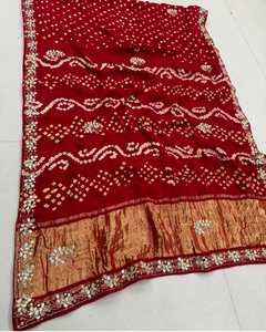 Sari Bandhani Rajasthani Premium avec broderie à la main Gota Patti, tenue de mariage traditionnelle ethnique indienne pure - Product Image 2