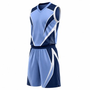 Conjunto de Uniforme de Baloncesto Personalizado para Hombre, Cuello en V, Sin Mangas, Sublimado, Malla Transpirable, Diseño Geométrico Azul, Corte Atlético - Product Image 2