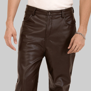 กางเกงหนังผู้ชายคุณภาพสูง สไตล์ลำลอง สีพื้น ขายดี กางเกงหนังผู้ชายแนวสตรีทแฟชั่น MOQ ต่ำ - Product Image 2