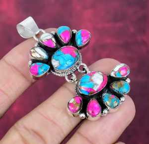 Cotton Candy Gemstone Flower Pendant, Floral Necklace, 925 <b>Silver</b> Plated Jewelry,women's jewellery - Product Image 1