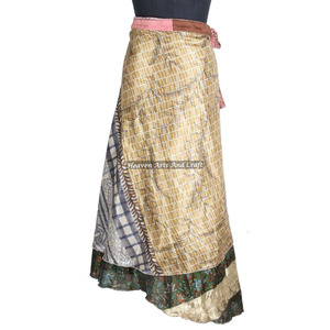Nueva Falda Larga Tradicional India de Seda para Mujer, Estilo Vintage, Sari de Seda, Falda Cruzada de Doble Capa Reversible - Product Image 1