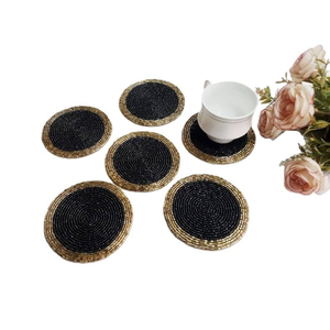 Premium Minimalist Bohemian Design <b>Beaded</b> Glass <b>Coasters</b> Non-Slip Base for Dining Table Handcrafted Premium Craftsmanship - Product Image 3