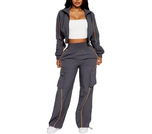 Ensemble de survêtement unisexe respirant et coupe-vent, écologique, personnalisé, 2 pièces, couleur unie, séchage rapide, contrastant, vente en gros - Product Image 4