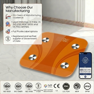 Smart Body Fat <b>Scale</b> Digital Glass Square Bluetooth <b>Weight</b> Measurement Bathroom <b>Scale</b> with LED Display and Four Metal Points - Product Image 1