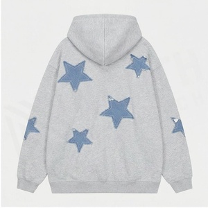 เสื้อฮู้ดซิปโอเวอร์ไซส์ผู้ชาย สีเทา แต่งดาว แอพพลิเค่ ผ้าถักลำลอง ใส่สบายสำหรับฤดูใบไม้ร่วง - Product Image 2