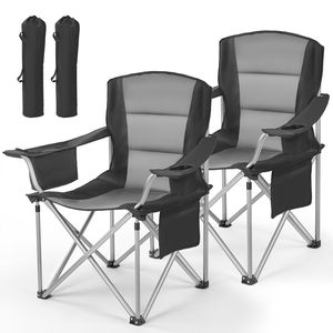 Chaise de camping surdimensionnée et robuste, capacité de 450 lb, chaise pliante portable en Oxford avec dossier et accoudoirs rembourrés et porte-gobelet - Product Image 1