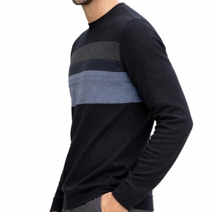 Sudadera de algodón premium para hombre, con cuello redondo, rayas, mangas largas, puños y dobladillo acanalados, tela transpirable, corte ajustado y costuras duraderas. - Product Image 3