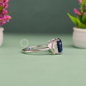 Three Stone Cushion Cut <b>Fine</b> Diamond Jewelry Lab Grown Diamond <b>Ring</b> in White Gold for Wholesale Export from India - Product Image 3