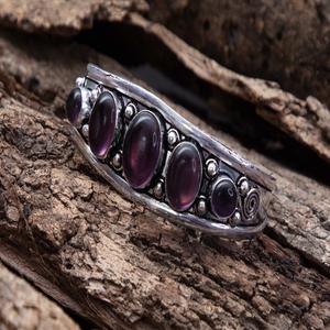 925 <b>Sterling</b> <b>Silver</b> Oxidized Amethyst <b>Cuff</b> <b>Bracelet</b> Stylish Handmade Bezel Setting Gold Anniversary Gift for Weddings Parties - Product Image 1