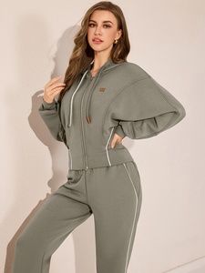 OEM Factory Custom Women High Waisted <b>Zip</b> Up Hooded <b>Sweatshirt</b> Jogger Pants Two Piece Sportswear Set - Product Image 6