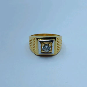 Elegant 22K Gold <b>Mens</b> <b>Ring</b> with Diamond Square Center and Cutwork Band Design Luxury Finger <b>Ring</b> <b>for</b> Daily Wear - Product Image 2