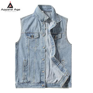 Chaleco vaquero para hombre, corte ajustado, informal, sin mangas, azul lavado, estilo urbano, venta al por mayor - Product Image 1