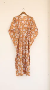 Elegante Vestido Kaftan Rosa con Estampado Floral, Cuello en V, Holgado, de Algodón, Estilo Bohemio, Casual, para Vacaciones de Verano, para Mujer - Product Image 6