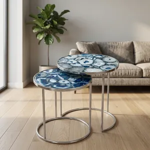 Modern Round Nesting Side <b>Tables</b> with Faux <b>Marble</b> Top and Metal Frame Living Room Furniture Decorative Accent <b>Table</b> - Product Image 1