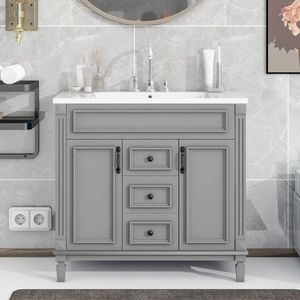 Mobile Bagno Moderno da 36 Pollici con Lavabo Singolo, 2 Ante e 2 Cassetti con Chiusura Ammortizzata - Product Image 2
