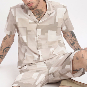 Conjunto de Camisa y Pantalones Cortos de Lino para Hombre, Diseño Sólido de Poliéster y Algodón Tejido, Manga Corta, Estilo Casual de Verano, con Estampado Digital - Product Image 5