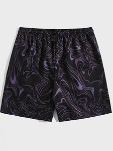 Shorts de plage décontractés pour hommes à rayures avec cordon de serrage, style hawaïen, pour le surf et la natation, minimalistes, 100% coton, longueur genou, pour les loisirs - Product Image 2