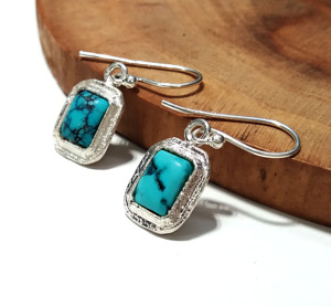 Boucles d'oreilles pendantes en argent sterling 925 avec pierre précieuse turquoise naturelle, faites à la main, bijoux bohèmes bleus, cadeau pour femme, fête - Product Image 2