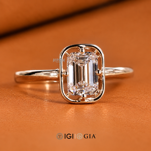 Anillo de compromiso solitario con diamante cultivado en laboratorio de corte esmeralda, certificado IGI, anillo de diamante de 1 a 2 quilates, galería abierta, aniversario - Product Image 2