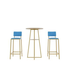 Set di sedie da tavolo da Bar a tre pezzi con struttura dorata in spugna cuscini di seduta schienali funzione ripiano oro marrone blu - Product Image 6