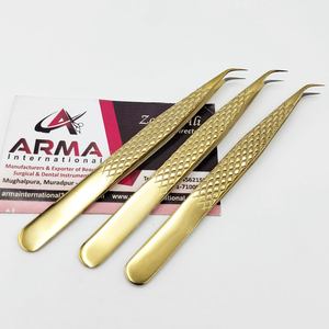 Pince à épiler professionnelle semi-courbée en acier inoxydable pour extensions de cils, précision anti-magnétique, poignée diamantée en or plasma, pointe lisse - Product Image 3