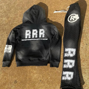 ชุดวอร์มมีฮู้ด RNM ประดับเพชร ซิปเต็มตัว เสื้อและกางเกงขายาว สำหรับผู้ใหญ่ ใส่ได้ทั้งชายและหญิง เหมาะสำหรับฤดูใบไม้ร่วง - Product Image 5