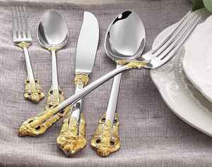 Couverts de réception de mariage, vaisselle dorée pour fête, décoration de table de Noël, couverts de Thanksgiving, décor de table en acier inoxydable - Product Image 2