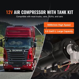 Sistema Compressore d'Aria a Bordo 12V, 3 L (0,8 Galloni), Compressore per Pneumatici con Clacson a Tromba, Pressione di Lavoro 120 psi - Product Image 2