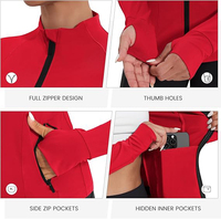Veste de yoga à manches longues pour femmes, avec fermeture éclair, col montant, respirante, pour la course à pied, rouge