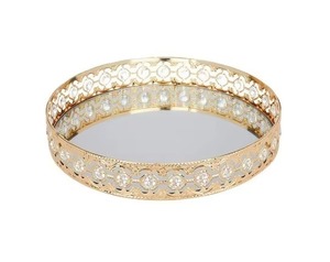 Luxurious <b>Crafted</b> Metal & <b>Mirror</b> Serving Circular Pattern Beautiful Tray Nicely <b>Crafted</b> By KRAFT WORLD - Product Image 1