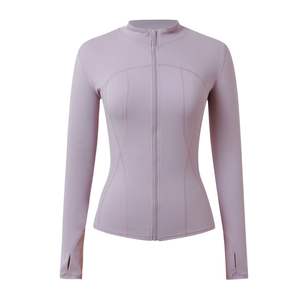 Veste de yoga ajustée pour femme, couleur mauve, fermeture éclair intégrale, col montant, vêtements de sport, manches longues, haute élasticité - Product Image 2