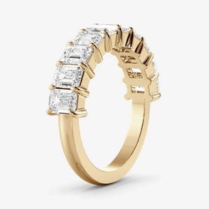 2CT Emerald Cut Lab Grown Diamond <b>Ring</b> 14k Solid Yellow Gold Half Eternity Wedding Band <b>Stacking</b> Matching Bridal Jewelry - Product Image 4