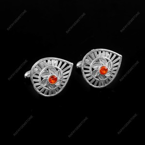Orange Zircon Brass Cufflinks Silver Plated Mens Formal Wedding Groom Luxury <b>Shirt</b> Designer Gift Christmas Anniversary Set - Product Image 1