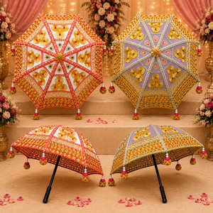 Elegant <b>Gota</b> Patti Traditional Indian Bridal Entry Umbrella for Wedding Haldi Mehndi Ceremony Decorative Handmade PunjabiChhatri - Product Image 2