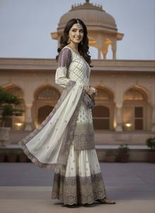 Premium Pakistani Style sharara Set Pure <b>Silk</b> <b>Kurta</b> with Embroidered Dupatta Party & Festive Ethnic Wear - Product Image 2
