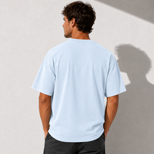 เสื้อยืดลำลองผู้ชายสีฟ้าอ่อนคอกลมแขนสั้นผ้าฝ้ายทรงปกติ - Product Image 5