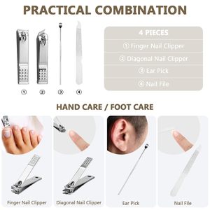 Trending 4 Piece Nail Care Grooming Set <b>Leather</b> Pocket Case Fingernail Clippers Beauty <b>Tools</b> for Daily Use - Product Image 6