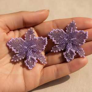 Pendientes de Flores con Cuentas de Lavanda, Pendientes Florales Hechos a Mano, Joyería Estética Elegante, Pendientes para Fiestas para Mujer - Product Image 4