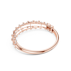 Bracelet jonc ouvert en or rose de luxe avec diamants, motif floral, élégant, pour femme, bijoux fins, cadeau de mariage ou de fête - Product Image 2